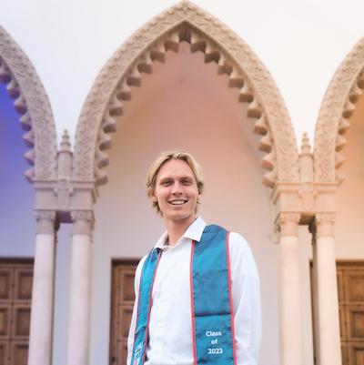 Declan Tomlinson grad photo sacred heart chapel